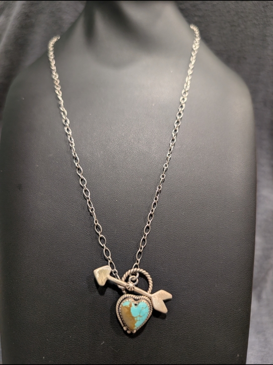 Jewelry - Turquoise Heart Arrow Pendant Necklace - Sterling Silver